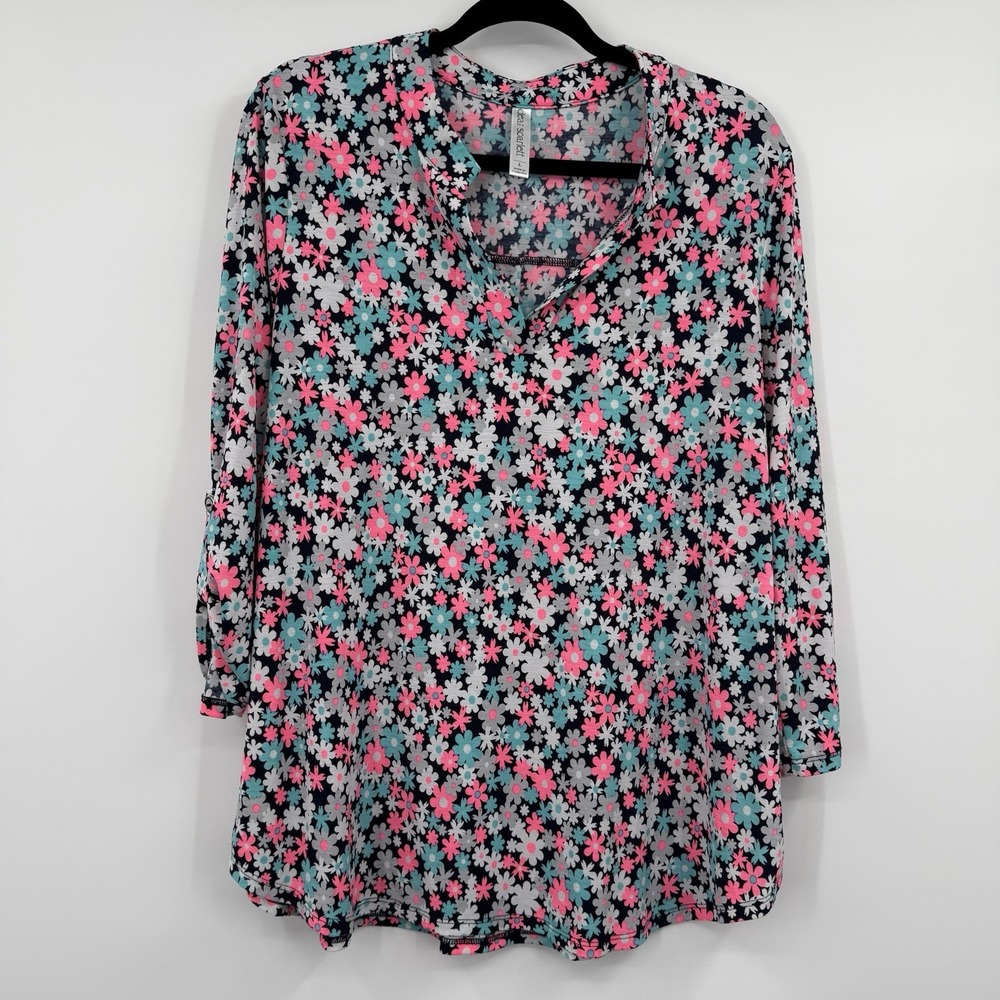 Dear Scarlett Tunic Top Womens Large Floral Liz Tunic Multicolor Bright Slinky